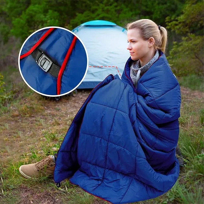 Outdoor Puffy Camping Blanket, Lightweight Down Alternative Puffy Printed Camping Large Ultra Warm Hammock Top Quilt Waterproof Blanket for Traveling Picnic Beach Party Cold Weather (Navy)