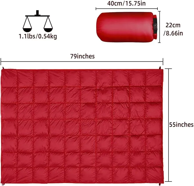 Outdoor Puffy Camping Blanket, Lightweight Down Alternative Puffy Printed Camping Large Ultra Warm Hammock Top Quilt Waterproof Blanket for Traveling Picnic Beach Party Cold Weather (Red)