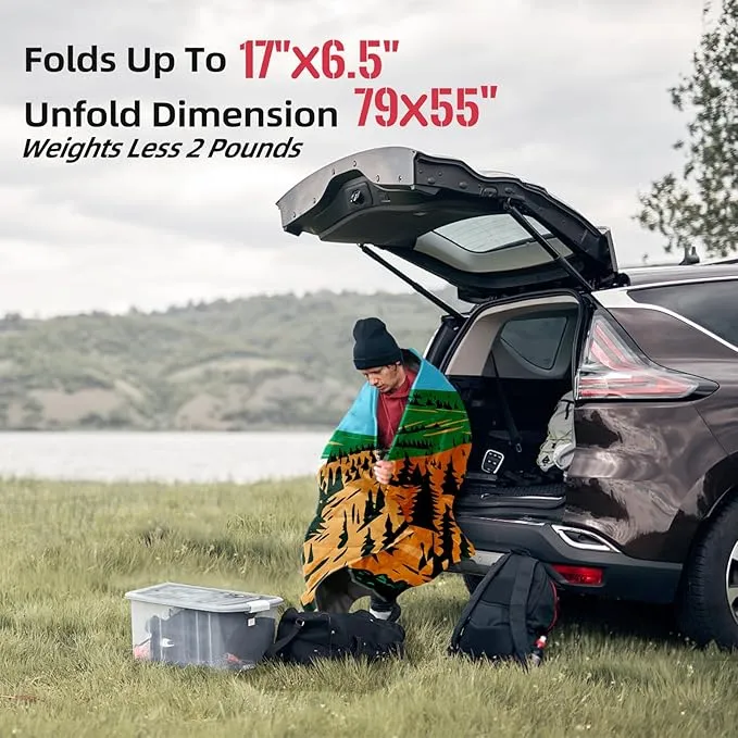 Outdoor Puffy Camping Blanket, Lightweight Down Alternative Puffy Printed Camping Large Ultra Warm Hammock Top Quilt Waterproof Blanket for Traveling Picnic Beach Party Cold Weather (Waterfall)