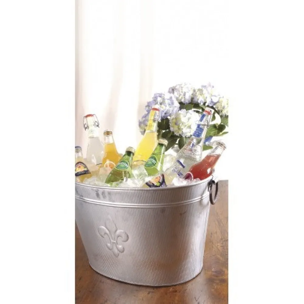 Oval Silver Ribbed Fleur de Lis Beverage Tub