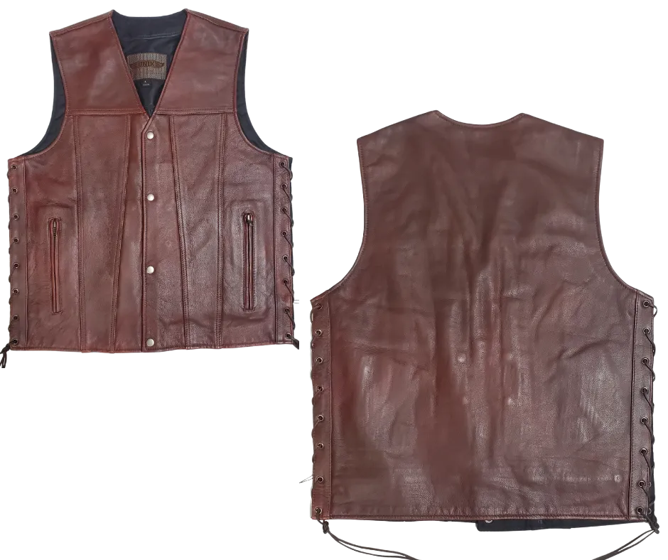 Oxblood Side Lace Leather Vest CLOSEOUT