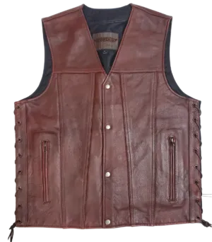 Oxblood Side Lace Leather Vest CLOSEOUT