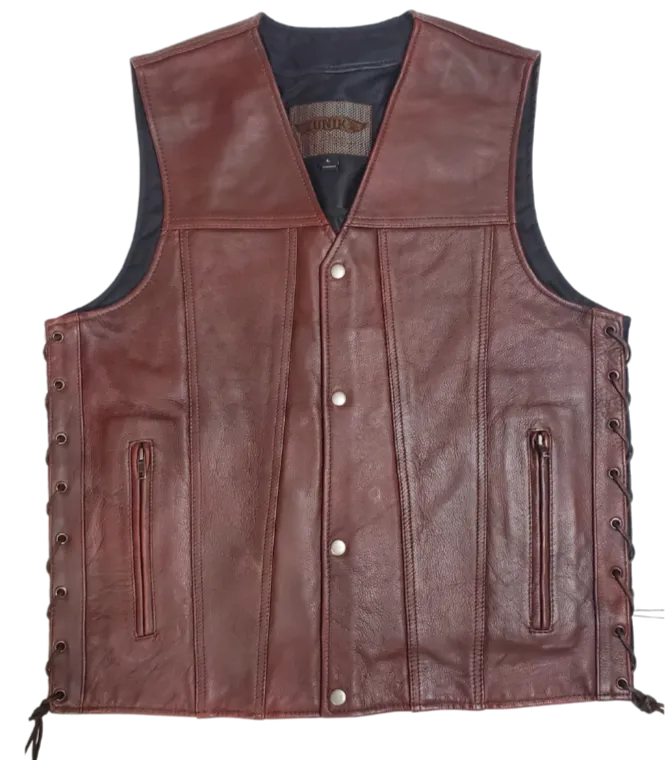 Oxblood Side Lace Leather Vest CLOSEOUT