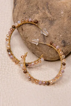 Paisley Beaded Hoop Earrings in Pink and Gold