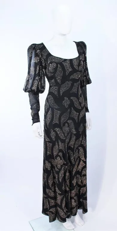PAULINE TRIGERE 1970s Black Sequin Gown Size 12