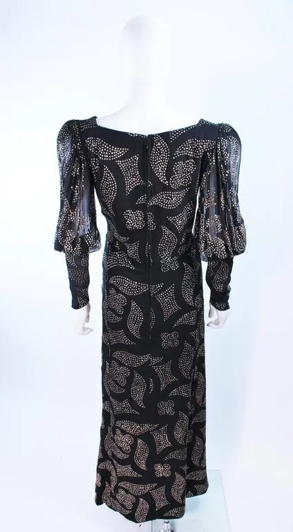 PAULINE TRIGERE 1970s Black Sequin Gown Size 12