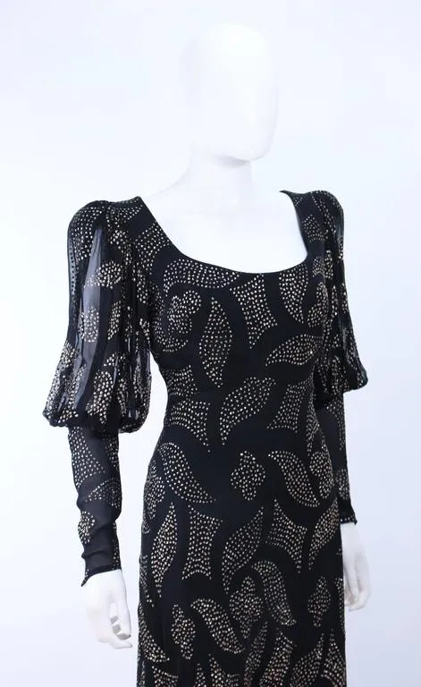 PAULINE TRIGERE 1970s Black Sequin Gown Size 12