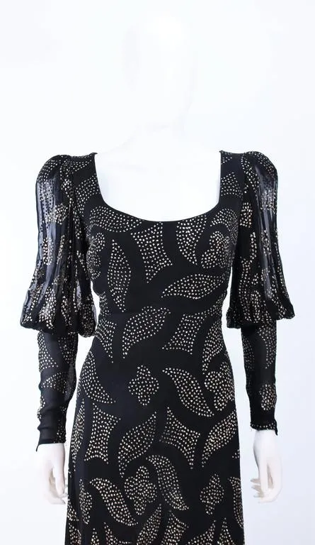 PAULINE TRIGERE 1970s Black Sequin Gown Size 12