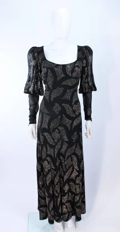 PAULINE TRIGERE 1970s Black Sequin Gown Size 12