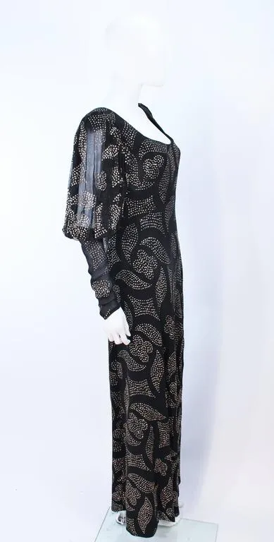 PAULINE TRIGERE 1970s Black Sequin Gown Size 12
