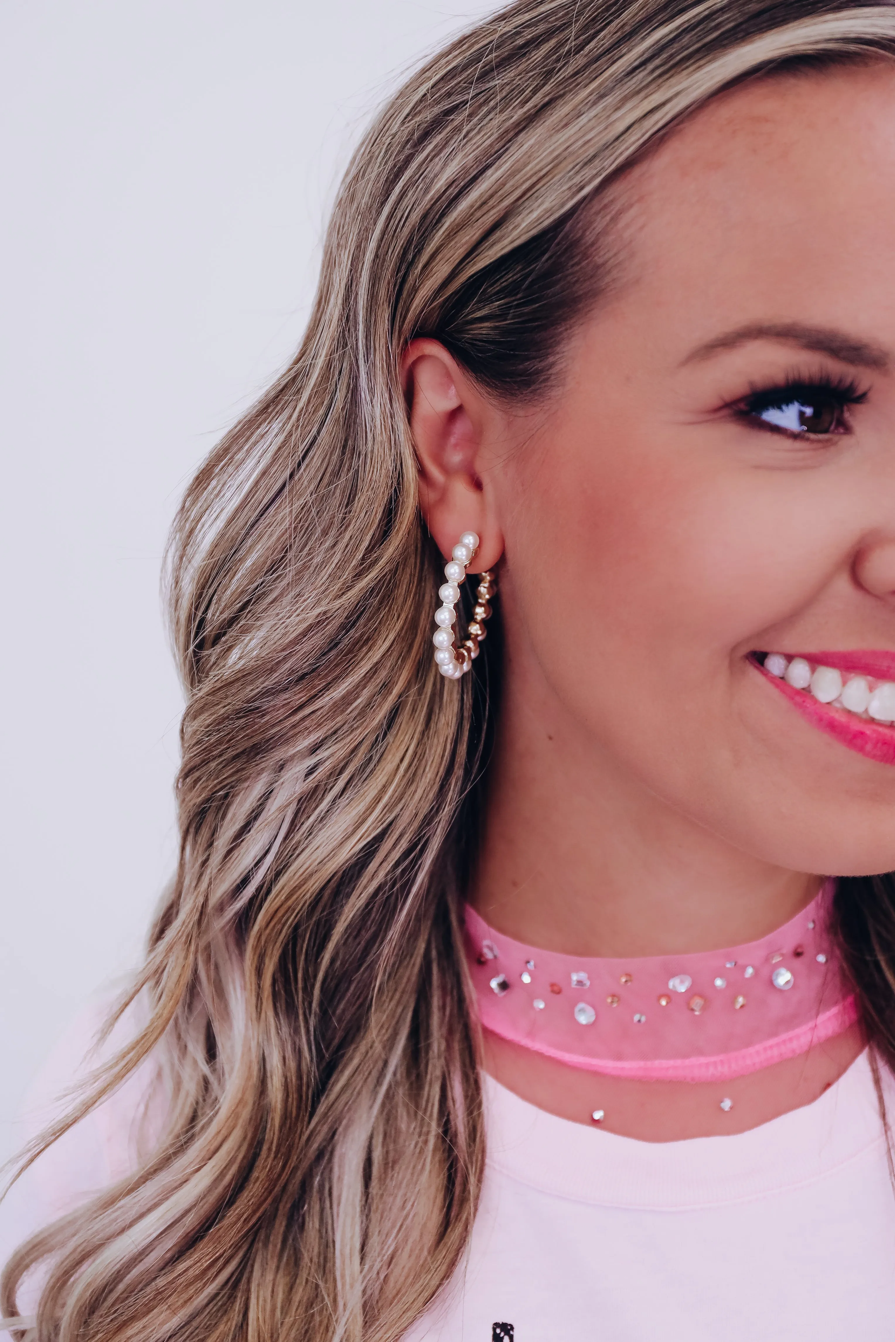 Pearl And Gold Hoop Earrings - White