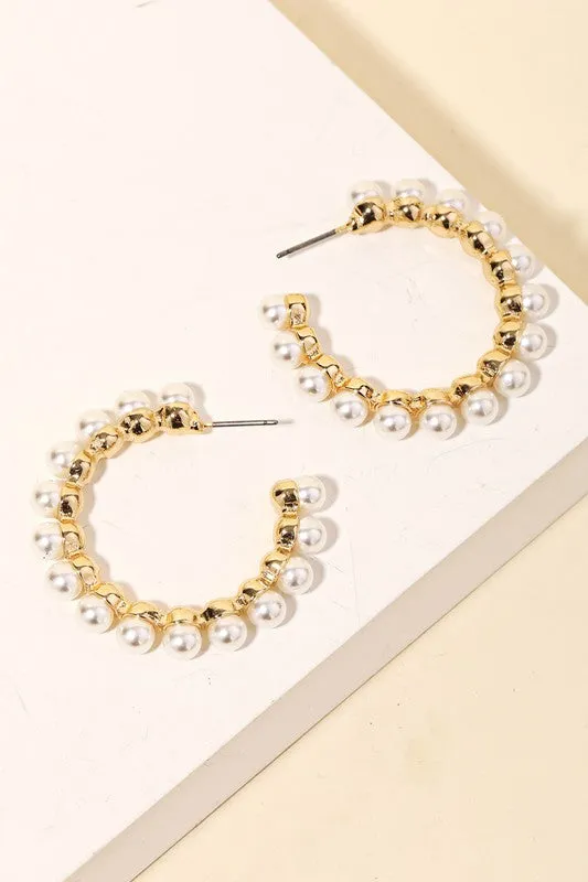 Pearl And Gold Hoop Earrings - White