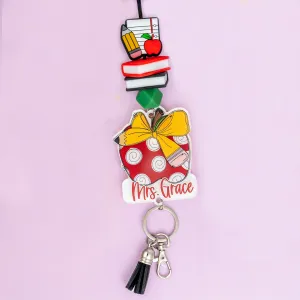 Pencil Bow Printed Shape Acrylic Lanyard