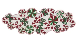 Peppermint and Candy Cane Beaded Table Runner 13" x 36"