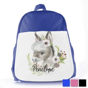 Personalised School Bag with Cute Text and Donkey Pink Flowers