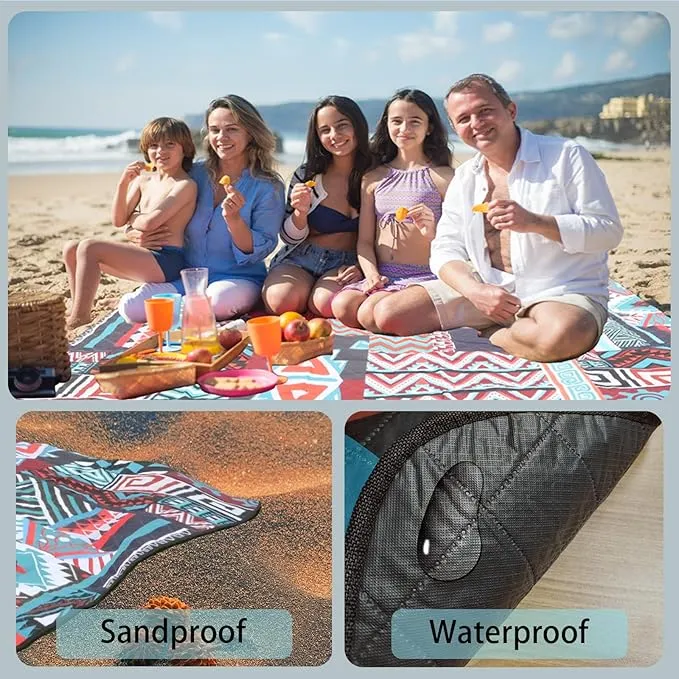 Picnic Blankets, 3-Layer Thicking Outdoor Camping Blanket, Extra Large 80"x 80" Outdoor Beach Blanket, Waterproof Lightweight Folding Portable Travel Blanket(Persia Red)
