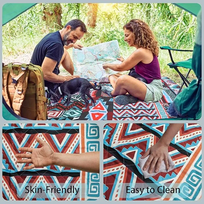 Picnic Blankets, 3-Layer Thicking Outdoor Camping Blanket, Extra Large 80"x 80" Outdoor Beach Blanket, Waterproof Lightweight Folding Portable Travel Blanket(Persia Red)