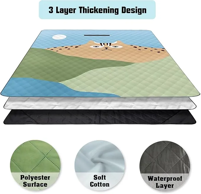 Picnic Blankets, 3-Layer Thicking Outdoor Camping Blanket, Extra Large 80"x 80" Outdoor Beach Blanket, Waterproof Lightweight Folding Portable Travel Blanket(Tiger Mountain)