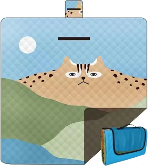 Picnic Blankets, 3-Layer Thicking Outdoor Camping Blanket, Extra Large 80"x 80" Outdoor Beach Blanket, Waterproof Lightweight Folding Portable Travel Blanket(Tiger Mountain)