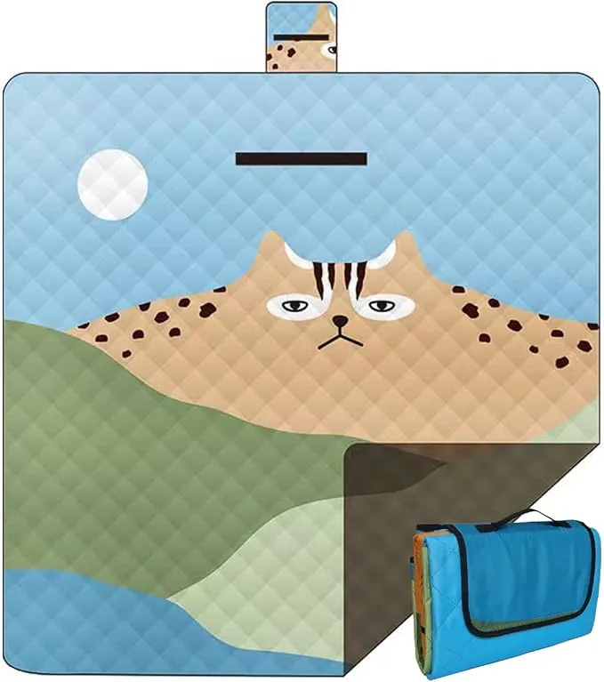 Picnic Blankets, 3-Layer Thicking Outdoor Camping Blanket, Extra Large 80"x 80" Outdoor Beach Blanket, Waterproof Lightweight Folding Portable Travel Blanket(Tiger Mountain)