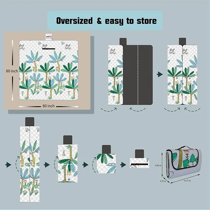 Picnic Blankets, 3-Layer Thicking Outdoor Camping Blanket, Extra Large 80"x 80" Outdoor Beach Blanket, Waterproof Lightweight Folding Portable Travel Blanket(Tropical Tree)
