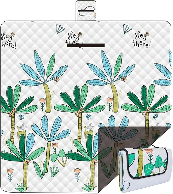 Picnic Blankets, 3-Layer Thicking Outdoor Camping Blanket, Extra Large 80"x 80" Outdoor Beach Blanket, Waterproof Lightweight Folding Portable Travel Blanket(Tropical Tree)