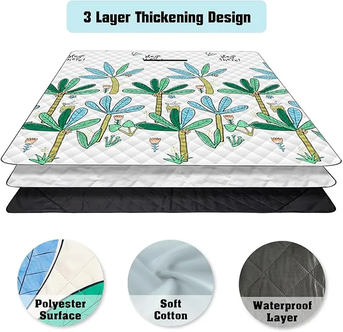 Picnic Blankets, 3-Layer Thicking Outdoor Camping Blanket, Extra Large 80"x 80" Outdoor Beach Blanket, Waterproof Lightweight Folding Portable Travel Blanket(Tropical Tree)