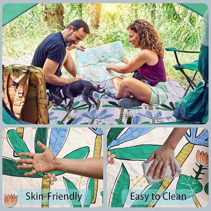 Picnic Blankets, 3-Layer Thicking Outdoor Camping Blanket, Extra Large 80"x 80" Outdoor Beach Blanket, Waterproof Lightweight Folding Portable Travel Blanket(Tropical Tree)