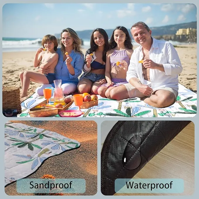 Picnic Blankets, 3-Layer Thicking Outdoor Camping Blanket, Extra Large 80"x 80" Outdoor Beach Blanket, Waterproof Lightweight Folding Portable Travel Blanket(Tropical Tree)