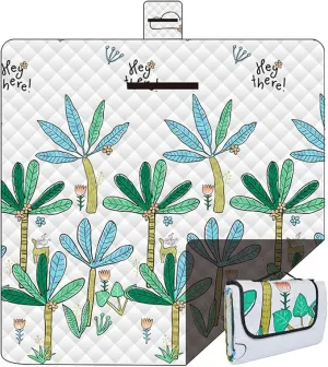 Picnic Blankets, 3-Layer Thicking Outdoor Camping Blanket, Extra Large 80"x 80" Outdoor Beach Blanket, Waterproof Lightweight Folding Portable Travel Blanket(Tropical Tree)