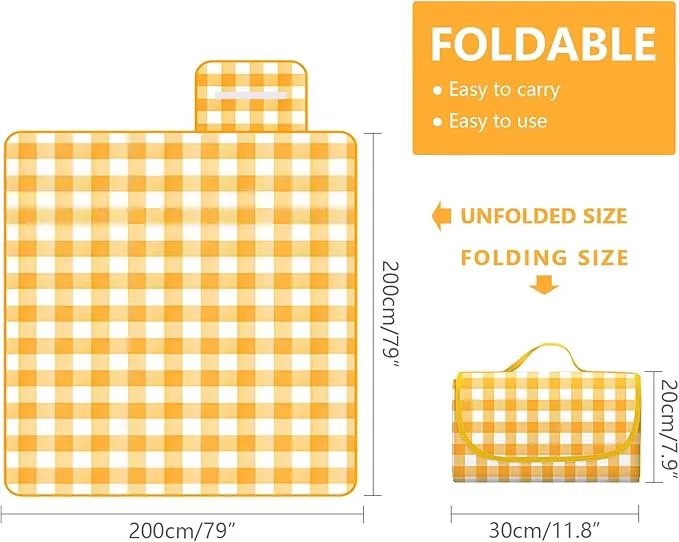 Picnic Blankets,80"X80" Outdoor Picnic Blanket, Picnic Mat for Beach, Grassland, Foldable Portable, Easy to Clean,Waterproof,Sandproof (Yellow, 80"*80")