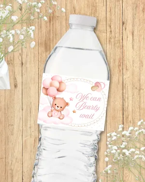Pink Teddy Bear Water Bottle Labels