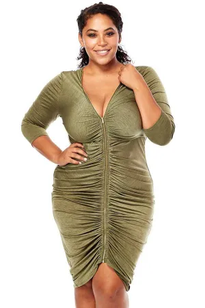 Plus Size Shine Bright Front Zipper Ruched Dress