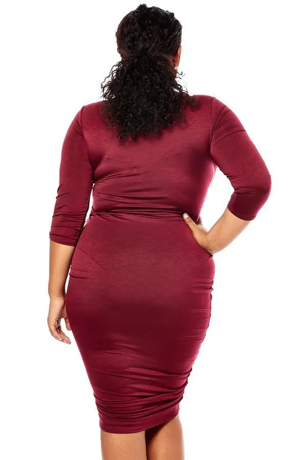 Plus Size Shine Bright Front Zipper Ruched Dress