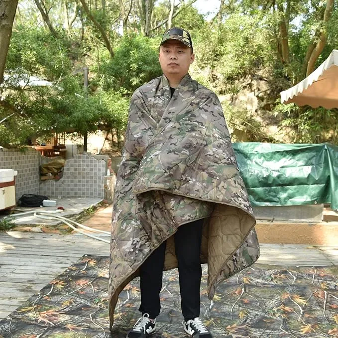 Poncho Liner Military Woobie Outdoor Camping Woobie Blanket for Travel, Beach, Grass, Picnic, Car Emergency, Outdoor, Survival