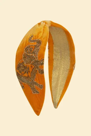 Powder Velvet Beaded Headband Mustard Elephant
