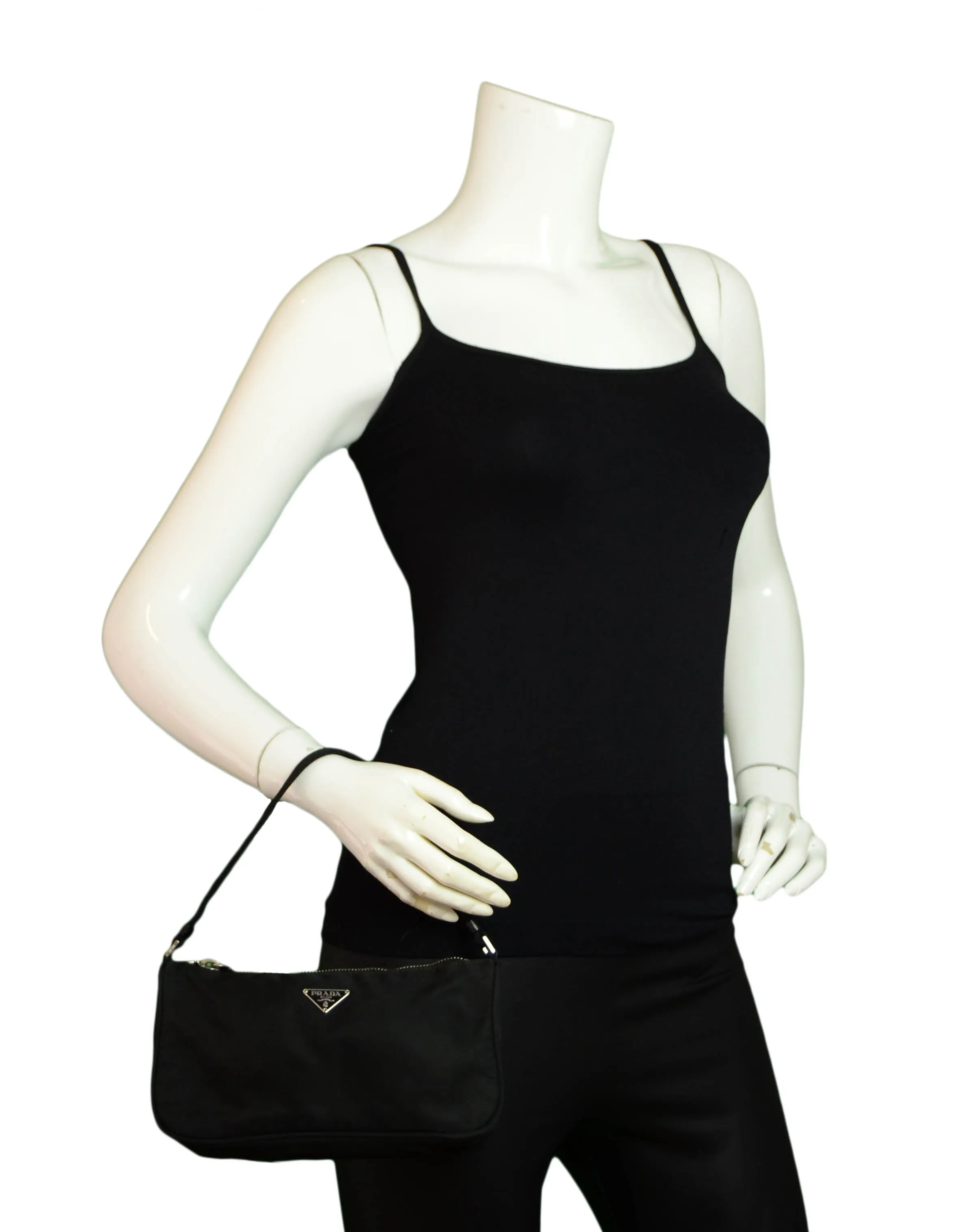Prada Vintage Black Nylon Baguette Bag
