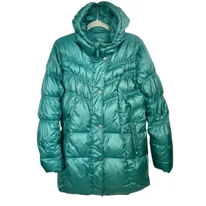 Prana Milly Down Puffer Coat Balsam Green Packable Thigh Length Hooded Womens L