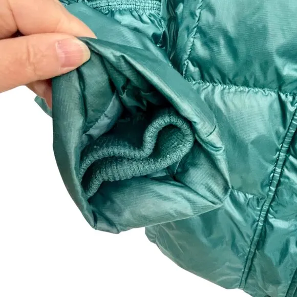 Prana Milly Down Puffer Coat Balsam Green Packable Thigh Length Hooded Womens L