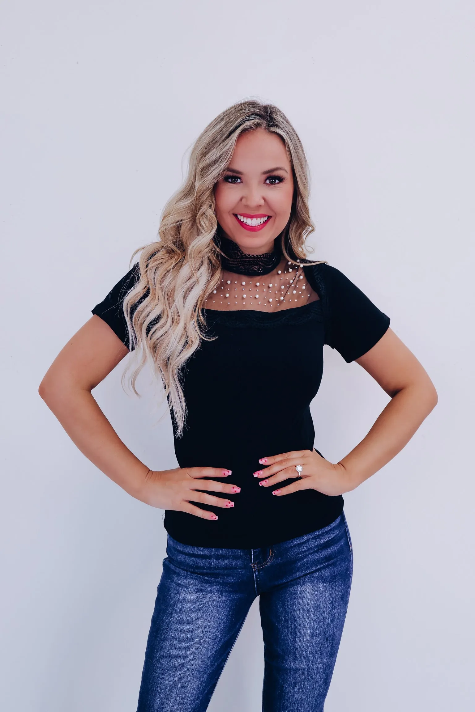 Presley Beaded Lace Top - Black