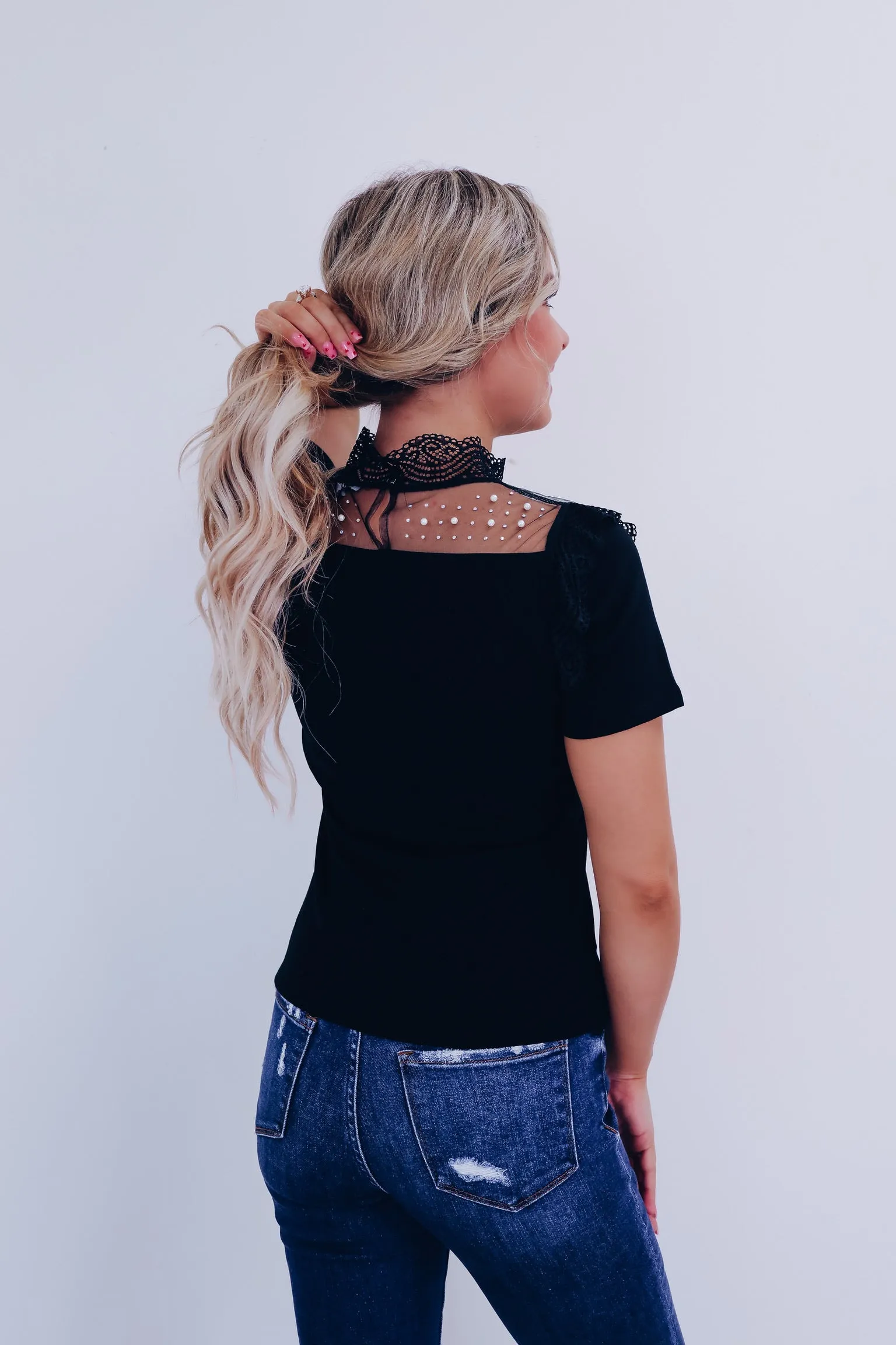Presley Beaded Lace Top - Black