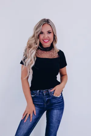 Presley Beaded Lace Top - Black
