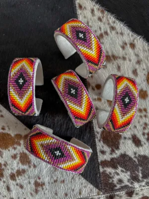 Purple Glaze Beaded Leather Cuff