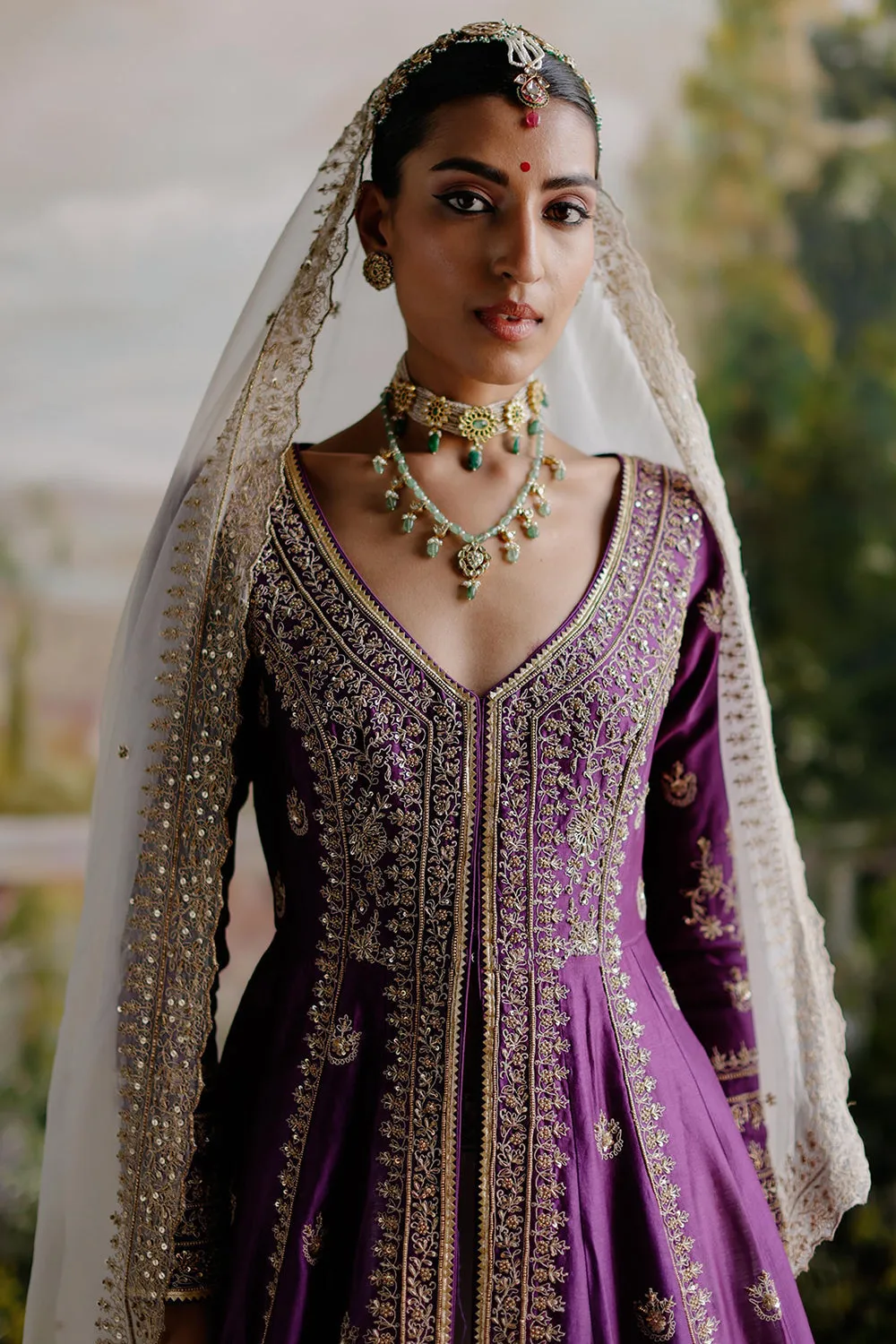 Purple Jacket With Ivory Lehenga
