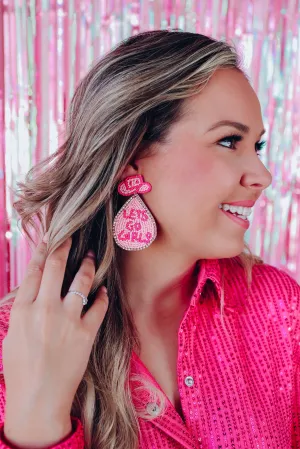 "Let's Go Girls" Cowgirl Hat Beaded Earrings - Pink