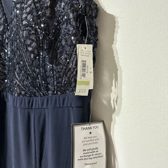 R&amp;M Richards Nightway Navy Blue / Nude Sequin Evening Gown Size 18W NWT