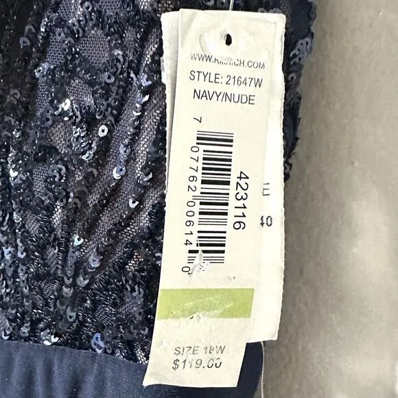 R&amp;M Richards Nightway Navy Blue / Nude Sequin Evening Gown Size 18W NWT