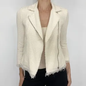 Rebecca Taylor Summer Star Cream Moto Style Tweed Jacket Retail $495