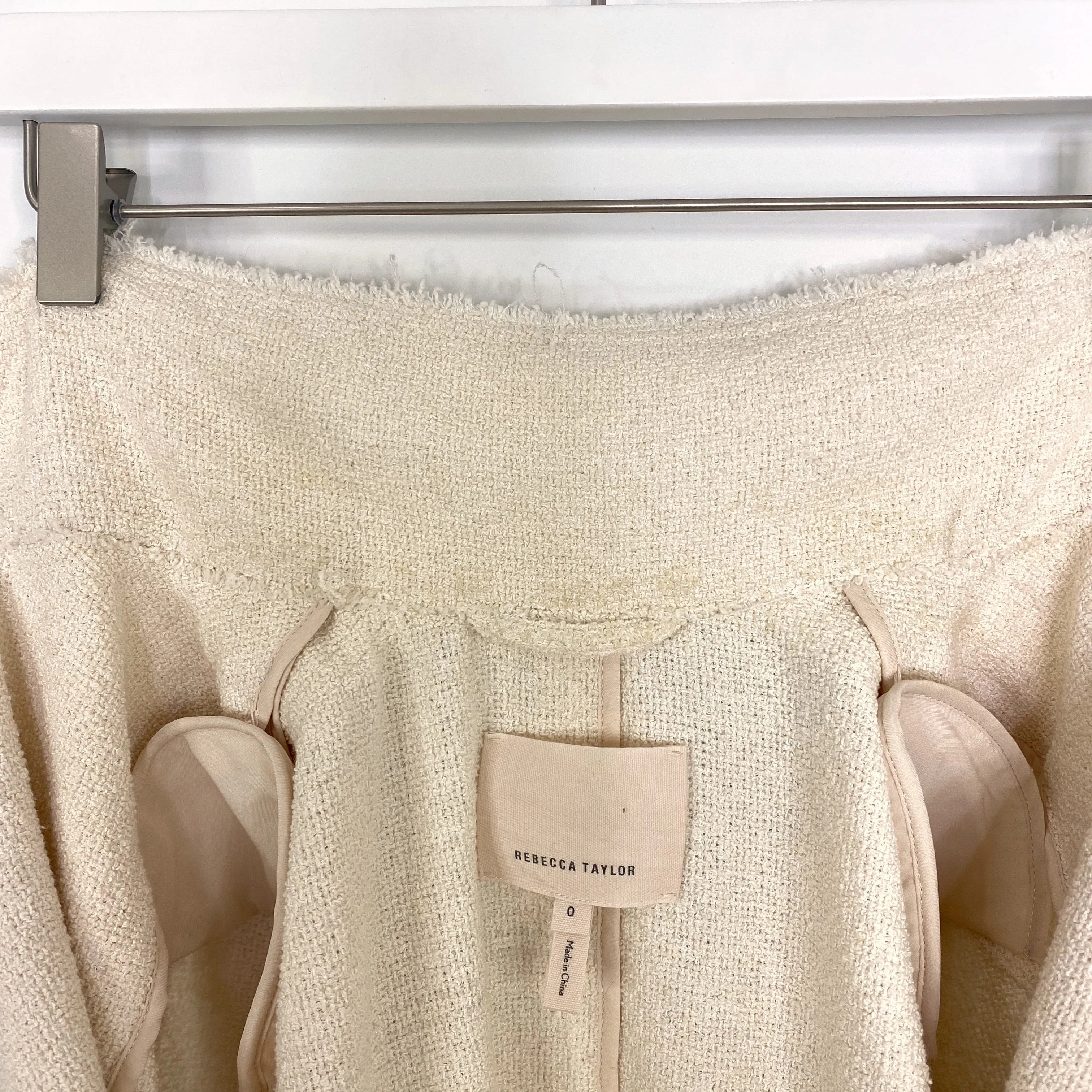 Rebecca Taylor Summer Star Cream Moto Style Tweed Jacket Retail $495