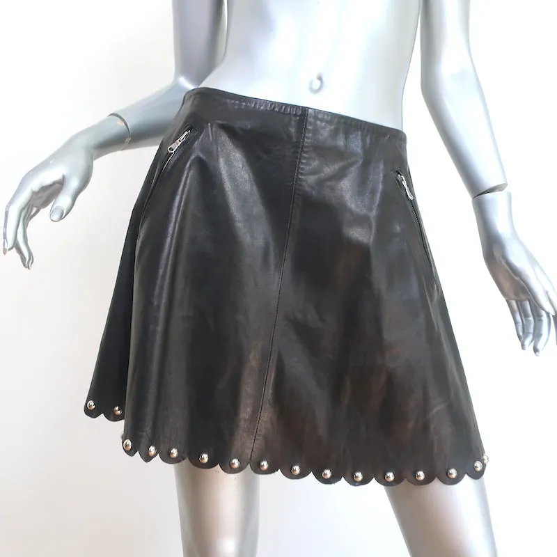 RED Valentino Studded Scalloped Leather Mini Skirt Black Size 42